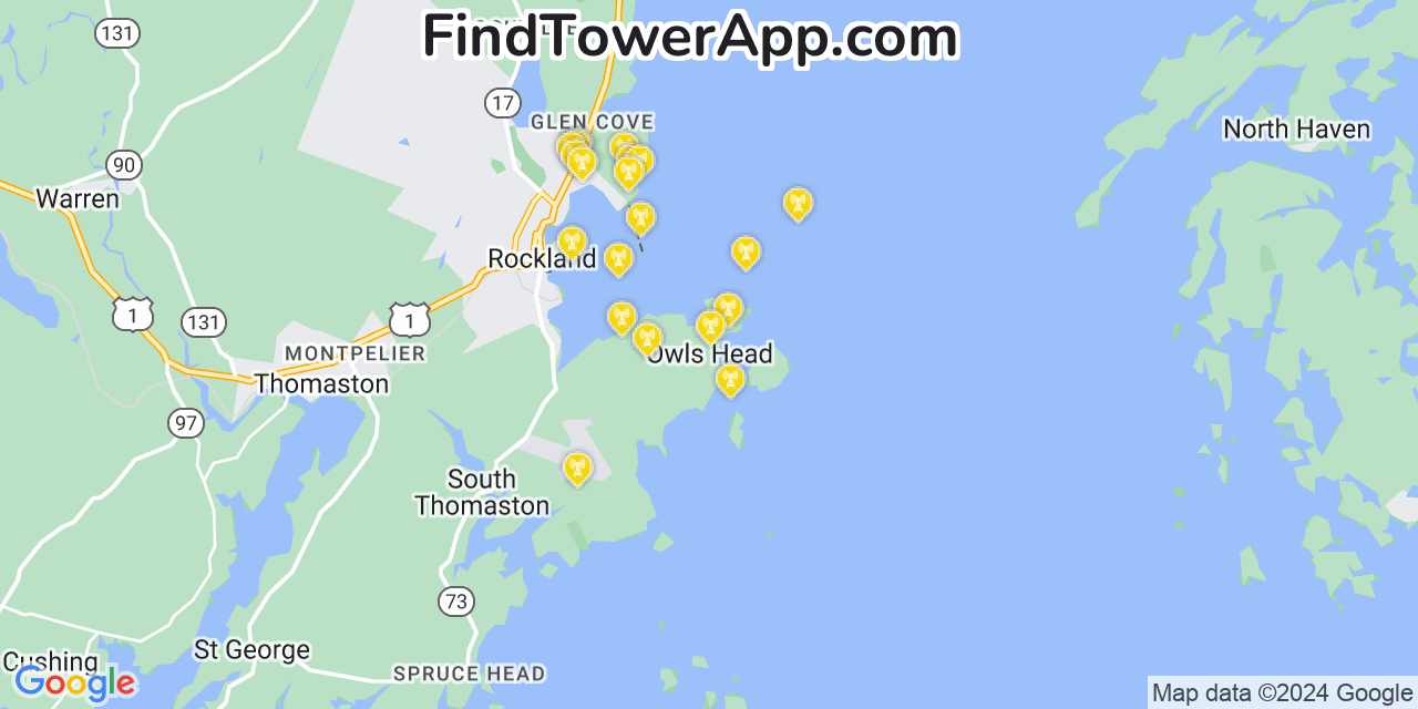 Verizon 4G/5G cell tower coverage map Owls Head, Maine