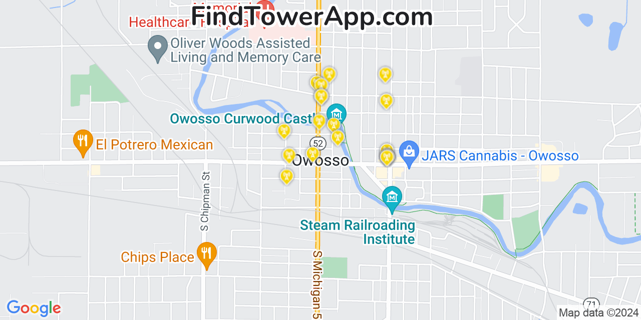 AT&T 4G/5G cell tower coverage map Owosso, Michigan