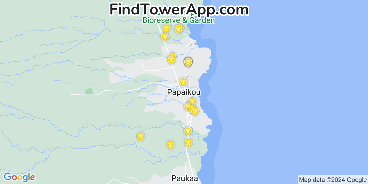 AT&T 4G/5G cell tower coverage map Pāpa‘ikou, Hawaii