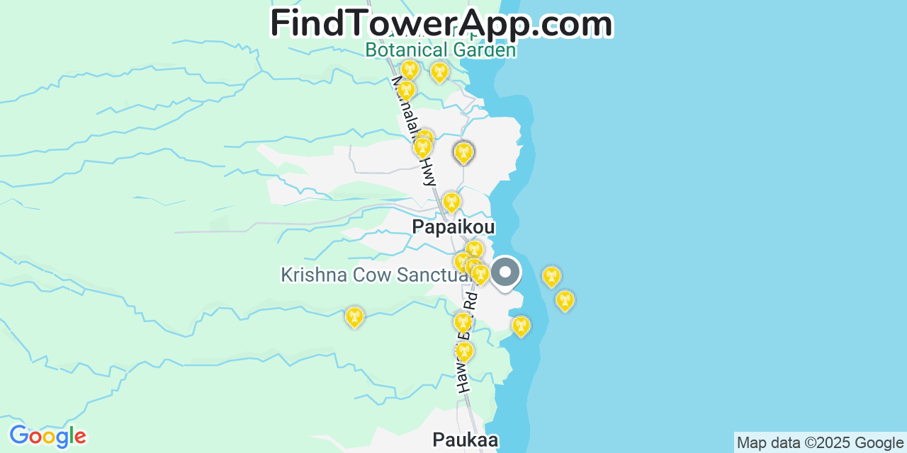 AT&T 4G/5G cell tower coverage map Pāpaikou, Hawaii