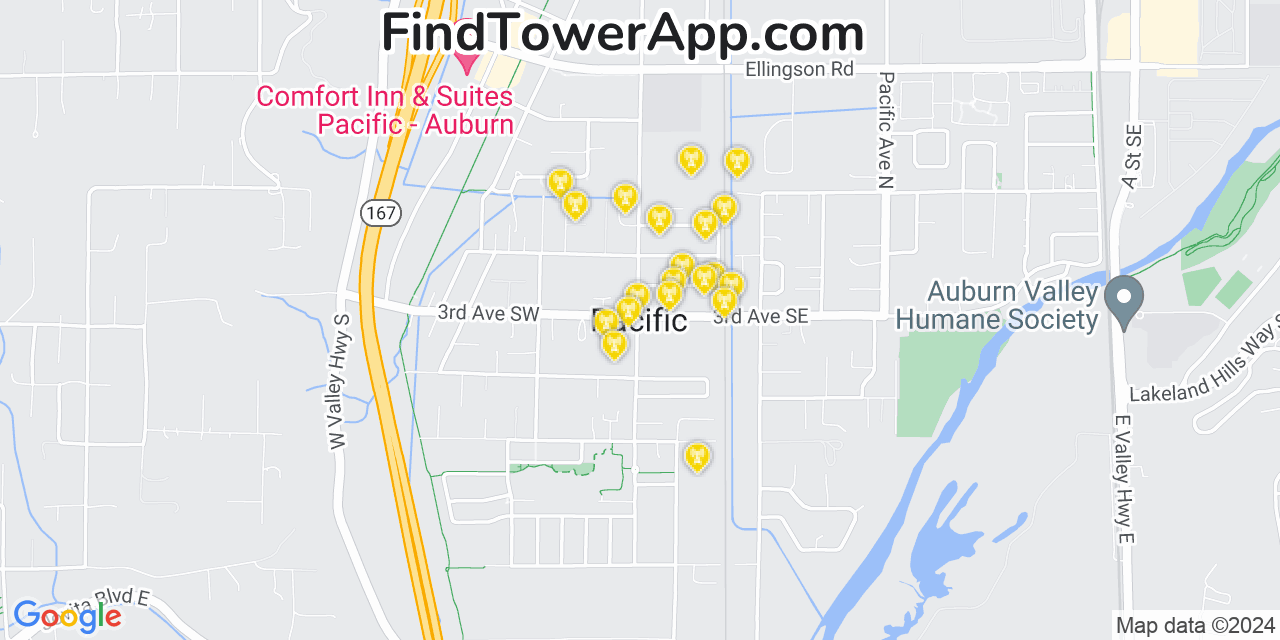 AT&T 4G/5G cell tower coverage map Pacific, Washington