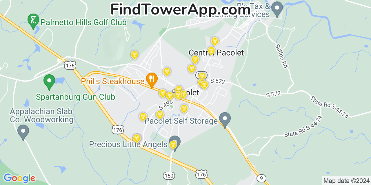 Verizon 4G/5G cell tower coverage map Pacolet, South Carolina