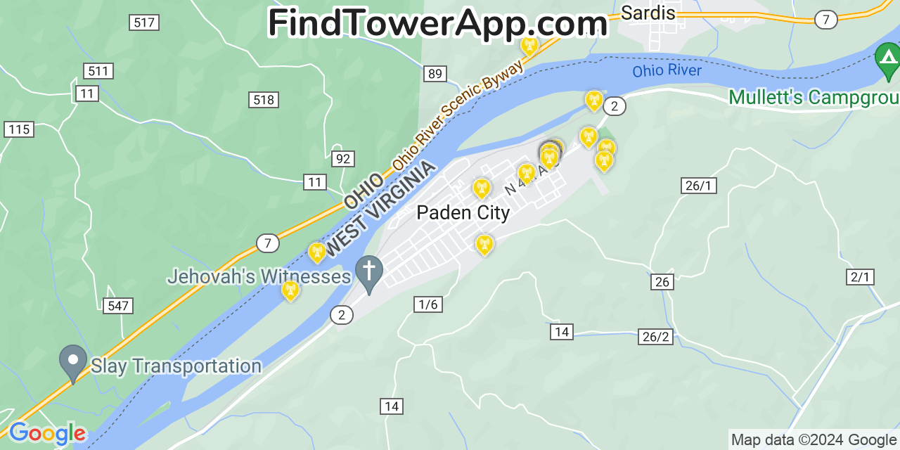 T-Mobile 4G/5G cell tower coverage map Paden City, West Virginia