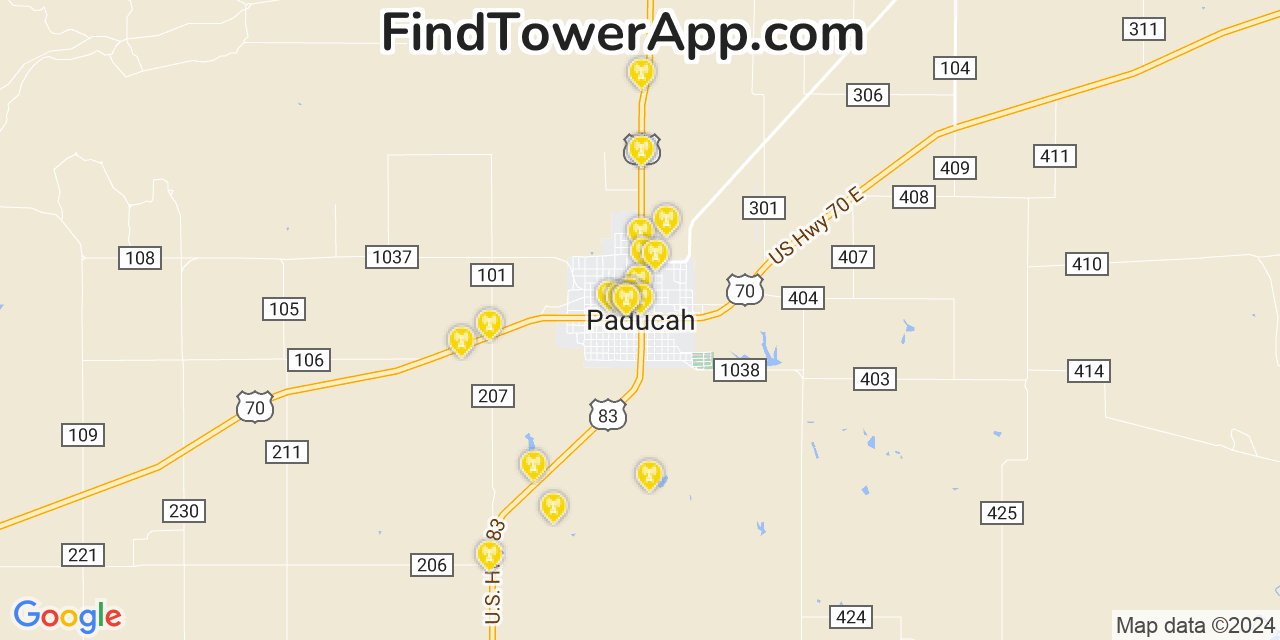 AT&T 4G/5G cell tower coverage map Paducah, Texas