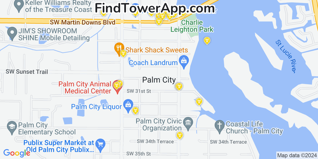 AT&T 4G/5G cell tower coverage map Palm City, Florida