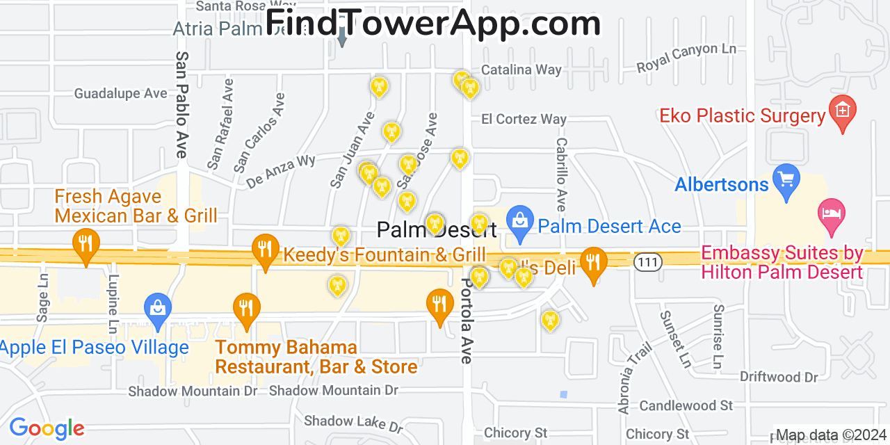 AT&T 4G/5G cell tower coverage map Palm Desert, California