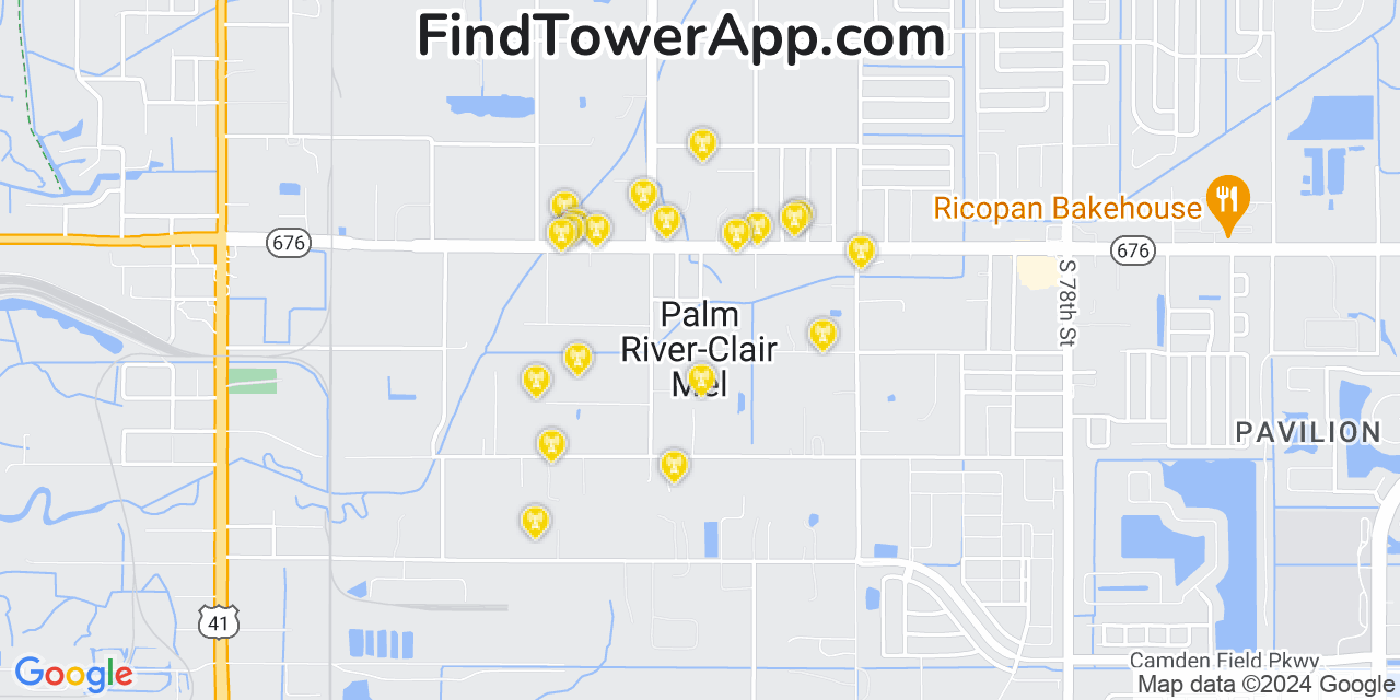 T-Mobile 4G/5G cell tower coverage map Palm River Clair Mel, Florida