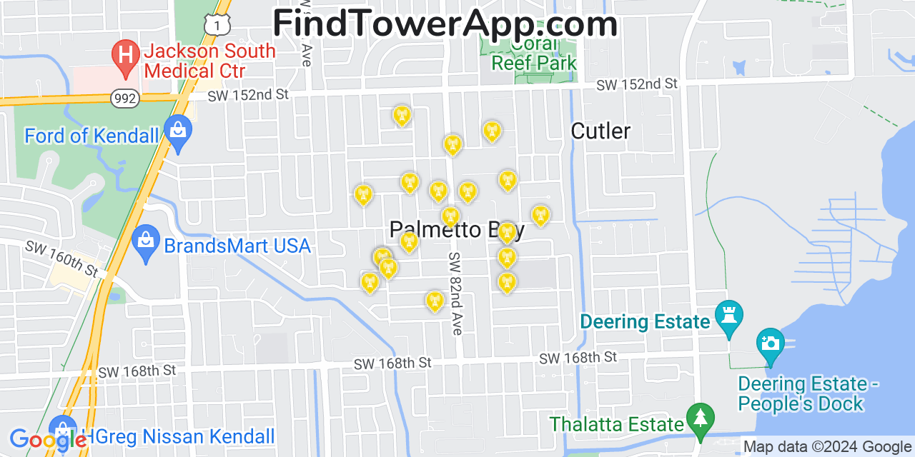 Verizon 4G/5G cell tower coverage map Palmetto Bay, Florida