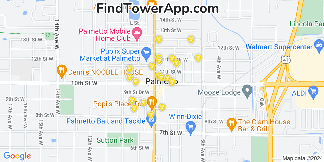 AT&T 4G/5G cell tower coverage map Palmetto, Florida