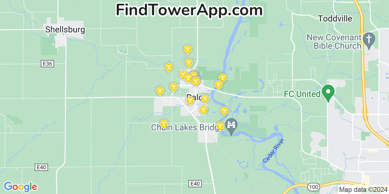 AT&T 4G/5G cell tower coverage map Palo, Iowa