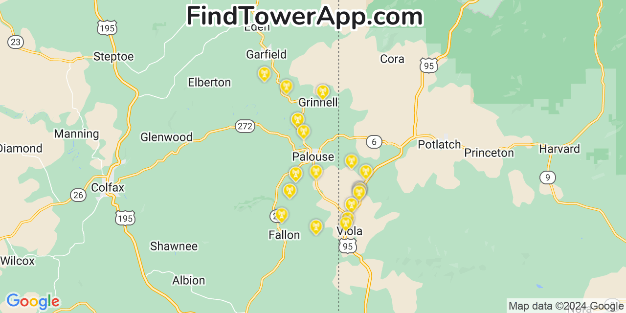 AT&T 4G/5G cell tower coverage map Palouse, Washington