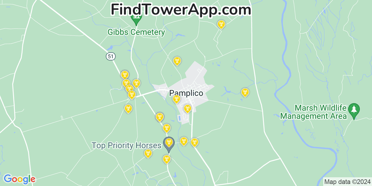 AT&T 4G/5G cell tower coverage map Pamplico, South Carolina