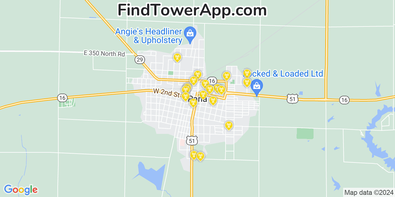 Verizon 4G/5G cell tower coverage map Pana, Illinois