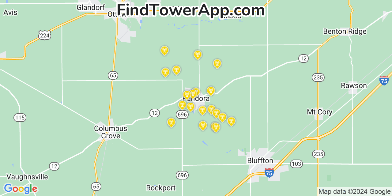 AT&T 4G/5G cell tower coverage map Pandora, Ohio