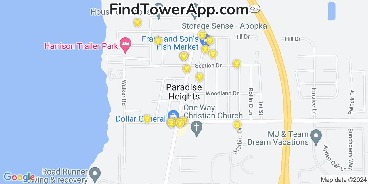 AT&T 4G/5G cell tower coverage map Paradise Heights, Florida