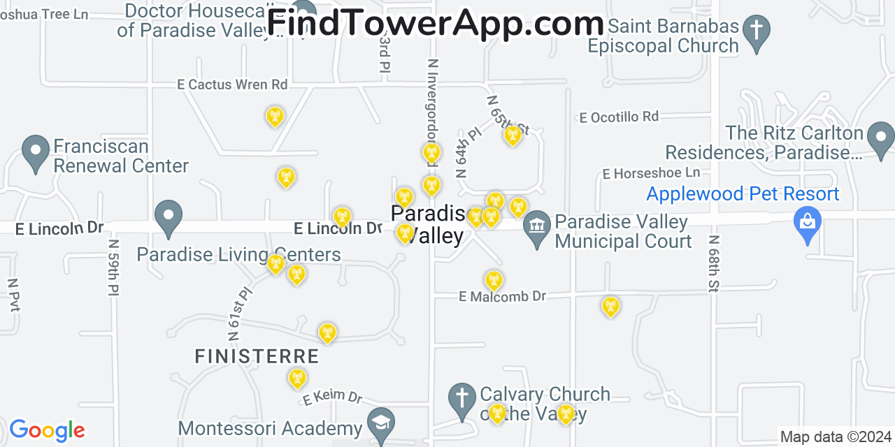 Verizon 4G/5G cell tower coverage map Paradise Valley, Arizona