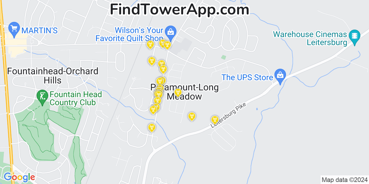 AT&T 4G/5G cell tower coverage map Paramount Long Meadow, Maryland