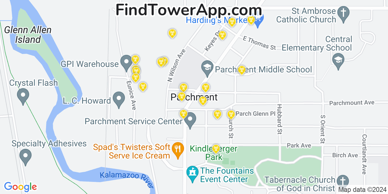 AT&T 4G/5G cell tower coverage map Parchment, Michigan