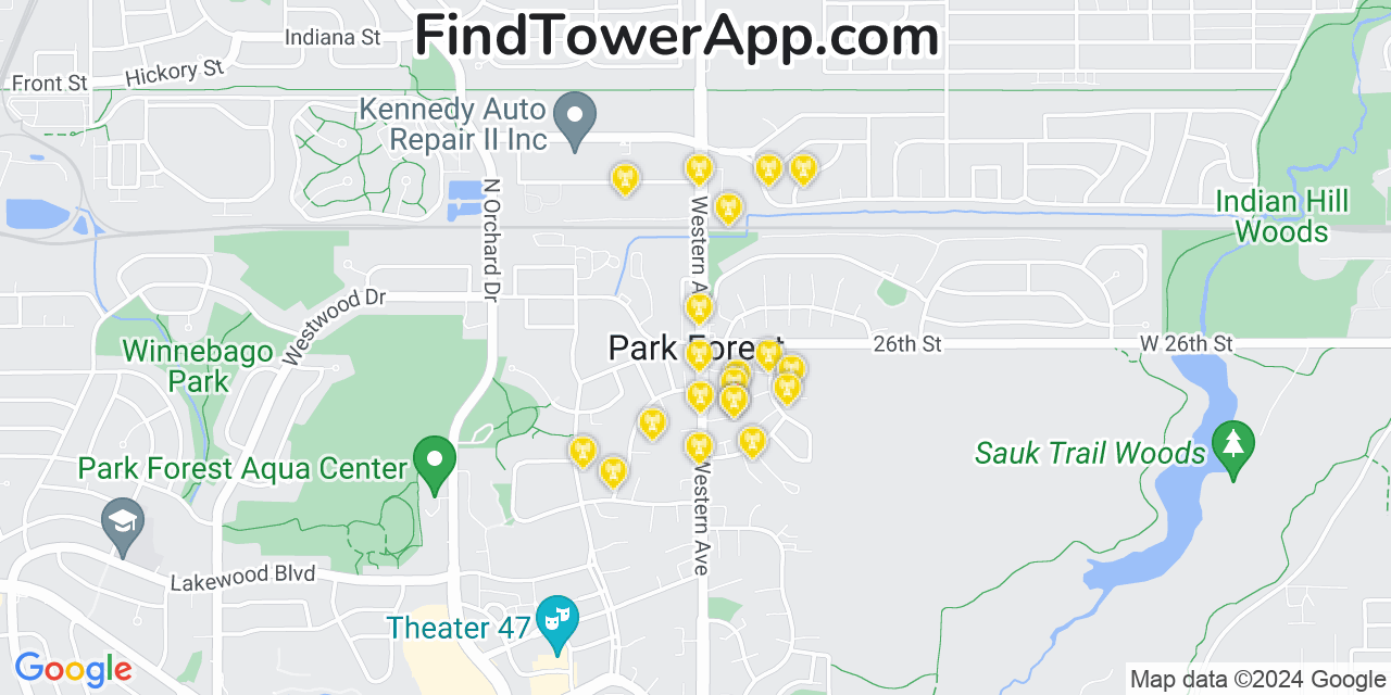 T-Mobile 4G/5G cell tower coverage map Park Forest, Illinois