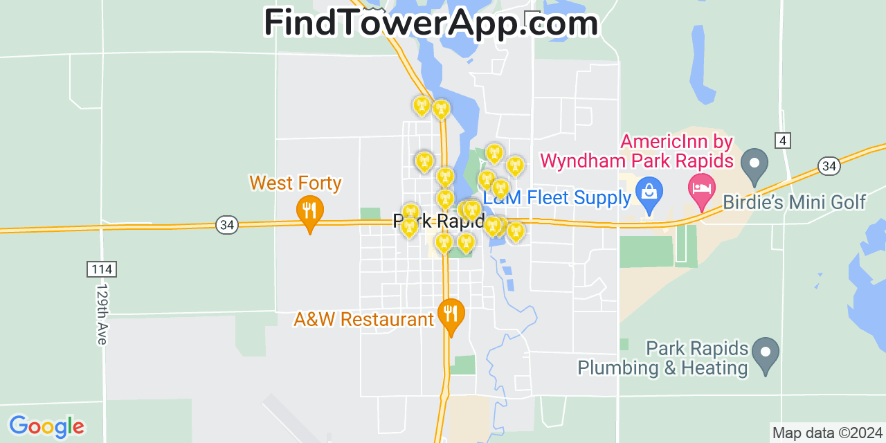 Verizon 4G/5G cell tower coverage map Park Rapids, Minnesota