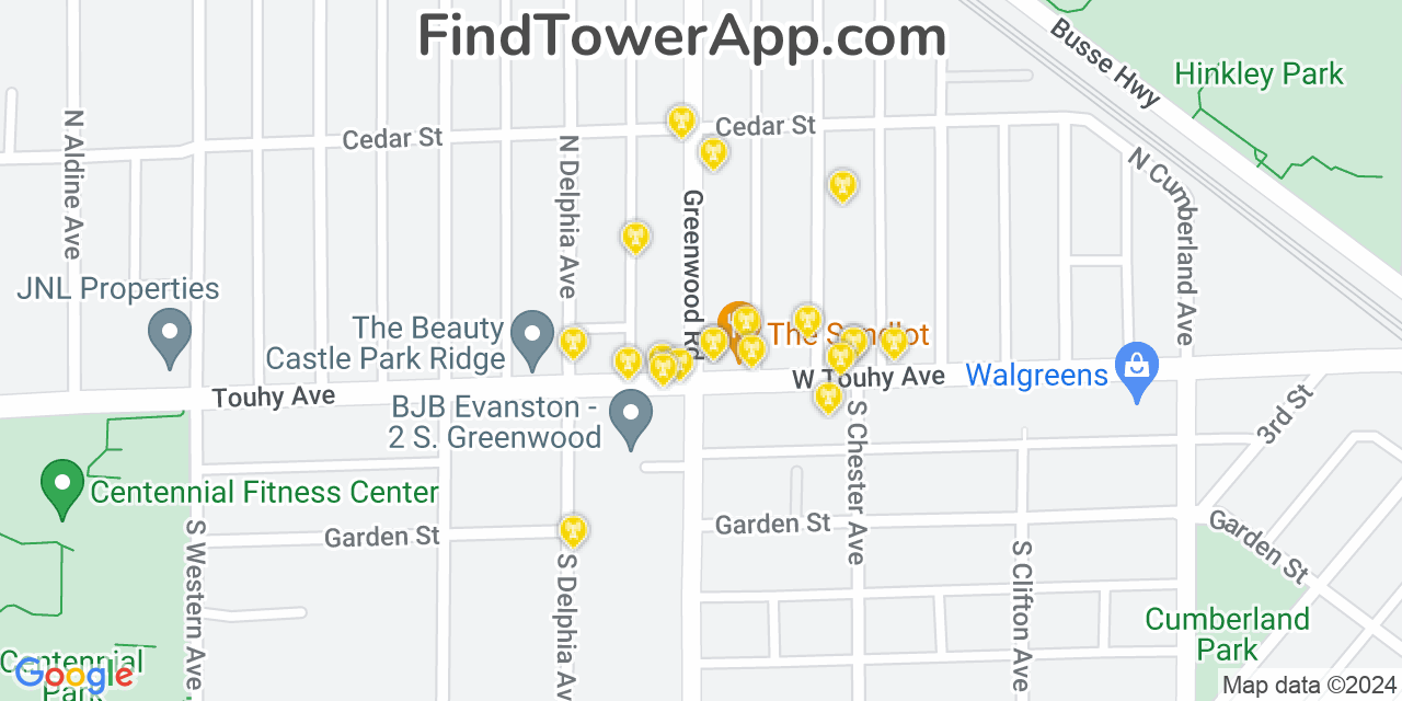 AT&T 4G/5G cell tower coverage map Park Ridge, Illinois
