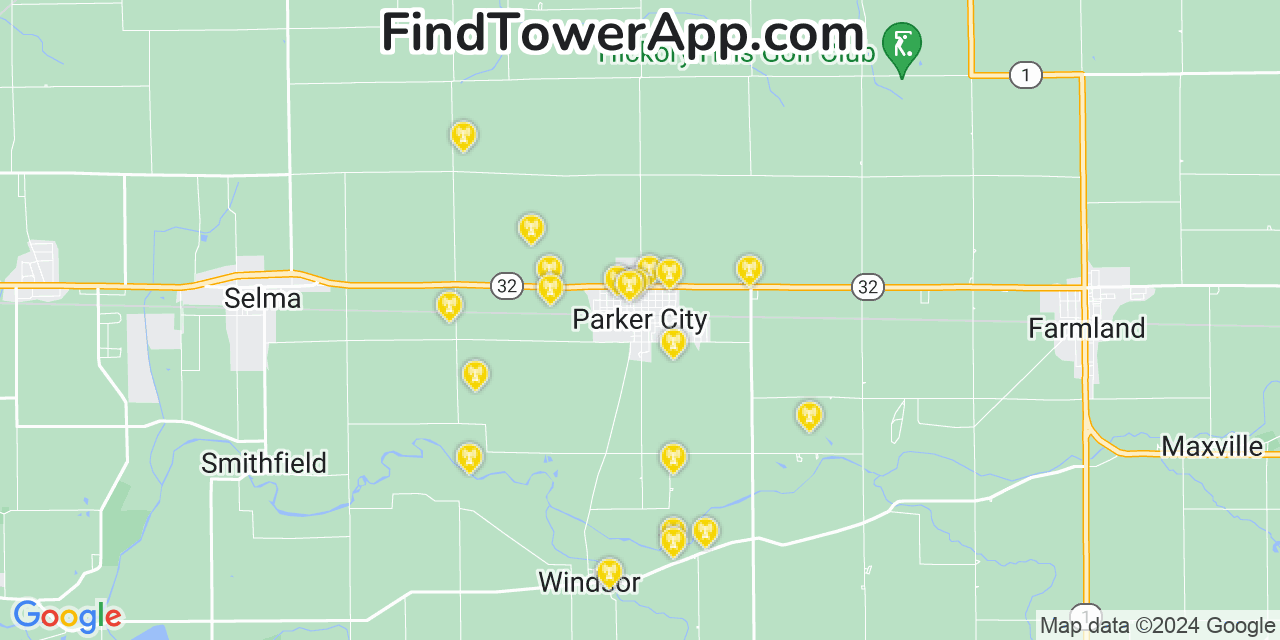 Verizon 4G/5G cell tower coverage map Parker City, Indiana