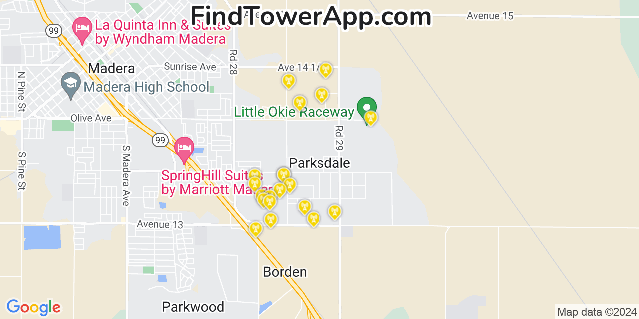 AT&T 4G/5G cell tower coverage map Parksdale, California