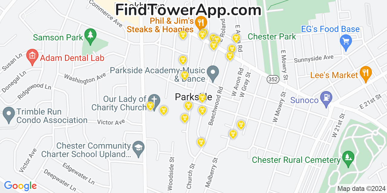 Verizon 4G/5G cell tower coverage map Parkside, Pennsylvania