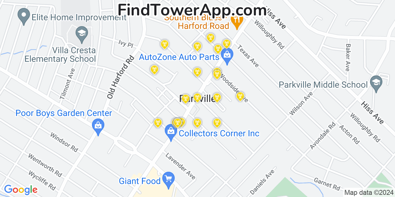 T-Mobile 4G/5G cell tower coverage map Parkville, Maryland