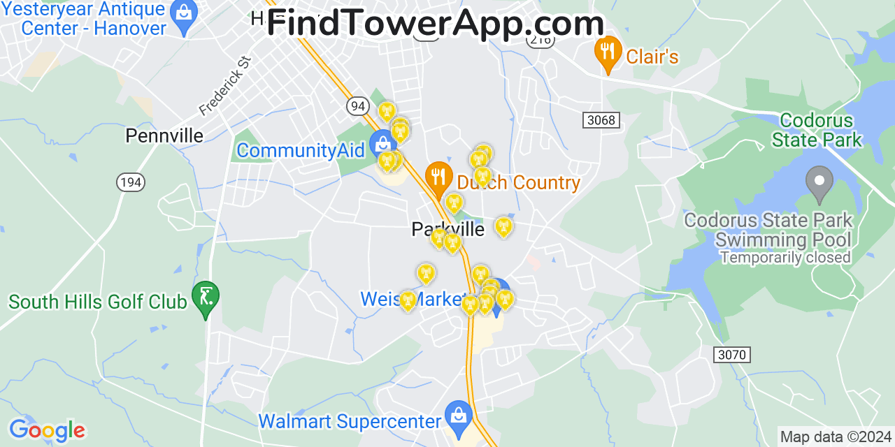 AT&T 4G/5G cell tower coverage map Parkville, Pennsylvania