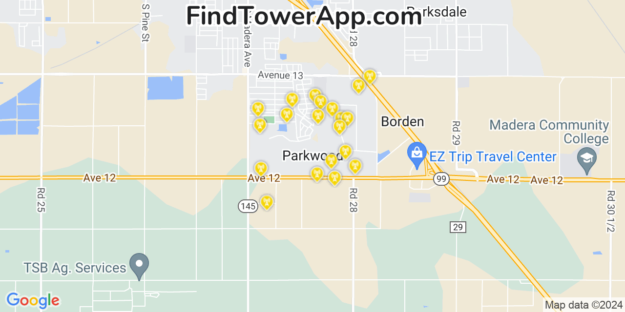 T-Mobile 4G/5G cell tower coverage map Parkwood, California