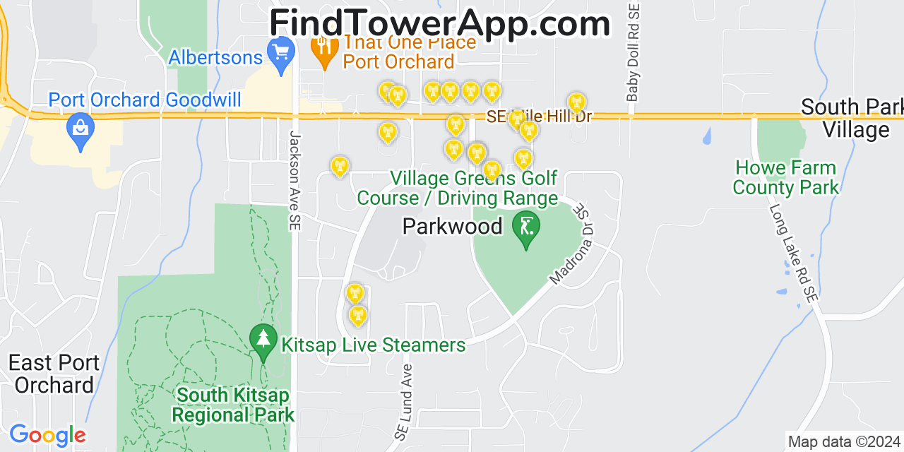 AT&T 4G/5G cell tower coverage map Parkwood, Washington