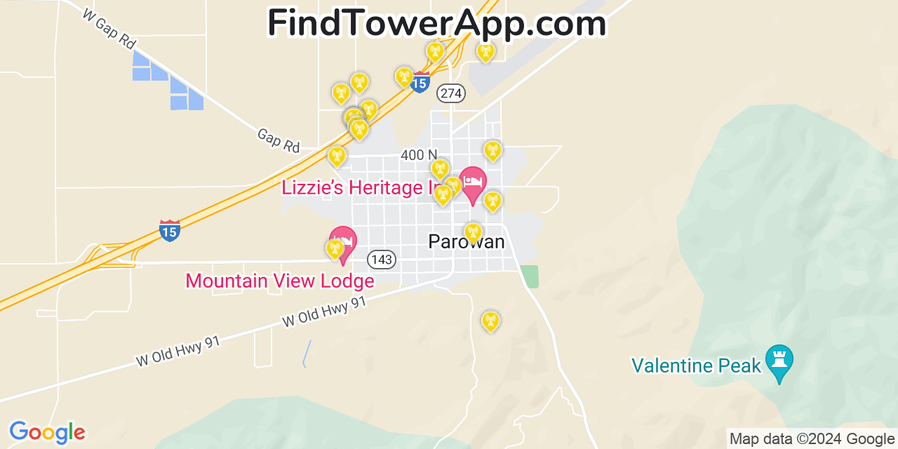 AT&T 4G/5G cell tower coverage map Parowan, Utah