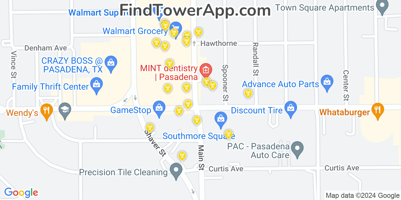 AT&T 4G/5G cell tower coverage map Pasadena, Texas
