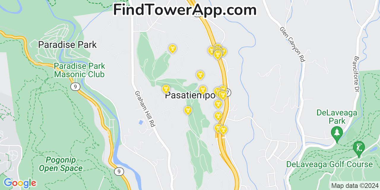 Verizon 4G/5G cell tower coverage map Pasatiempo, California