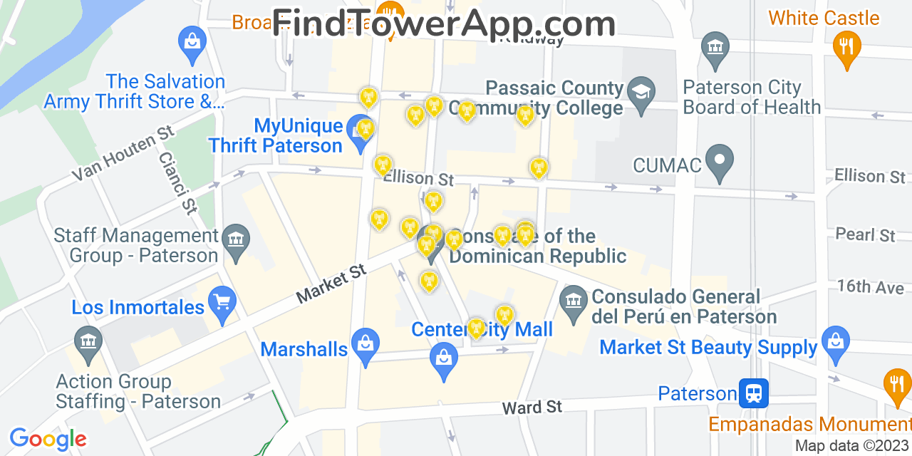 AT&T 4G/5G cell tower coverage map Paterson, New Jersey