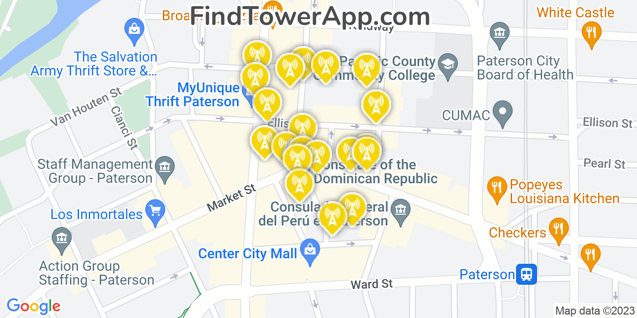 Verizon 4G/5G cell tower coverage map Paterson, New Jersey