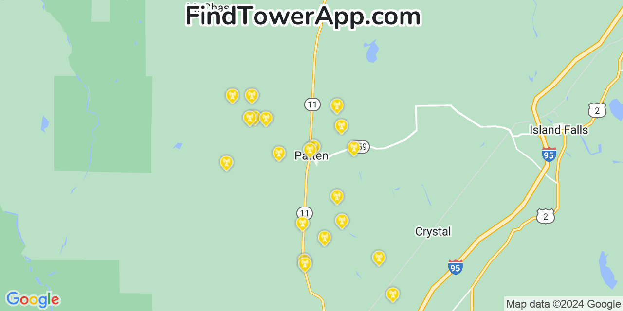 AT&T 4G/5G cell tower coverage map Patten, Maine