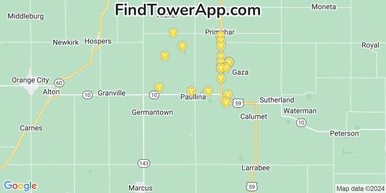 T-Mobile 4G/5G cell tower coverage map Paullina, Iowa