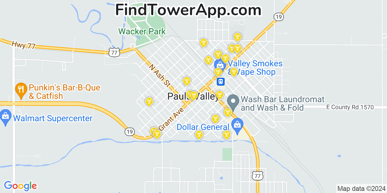 Verizon 4G/5G cell tower coverage map Pauls Valley, Oklahoma