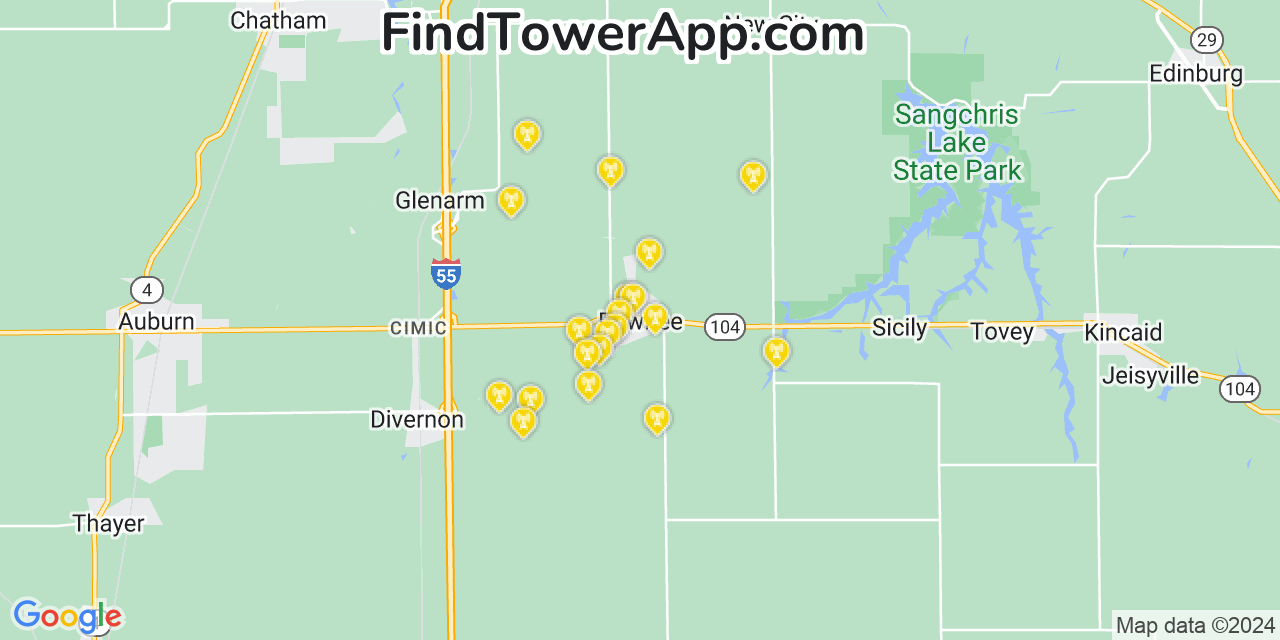 AT&T 4G/5G cell tower coverage map Pawnee, Illinois