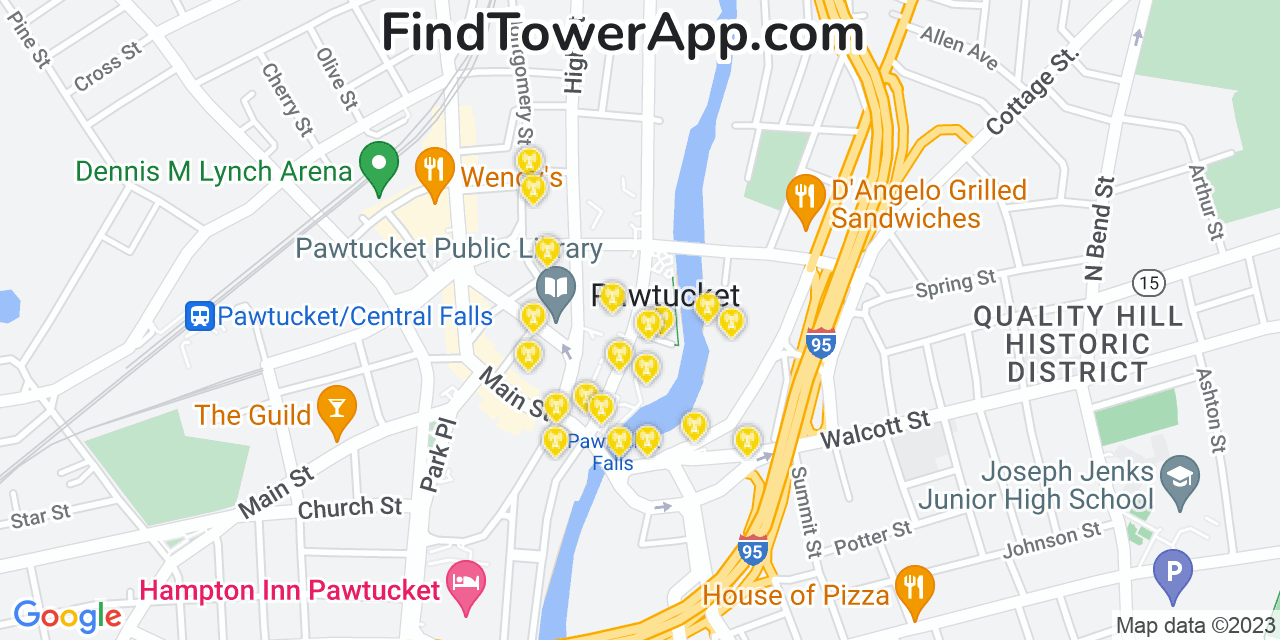 AT&T 4G/5G cell tower coverage map Pawtucket, Rhode Island