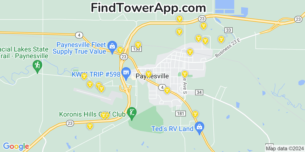 AT&T 4G/5G cell tower coverage map Paynesville, Minnesota