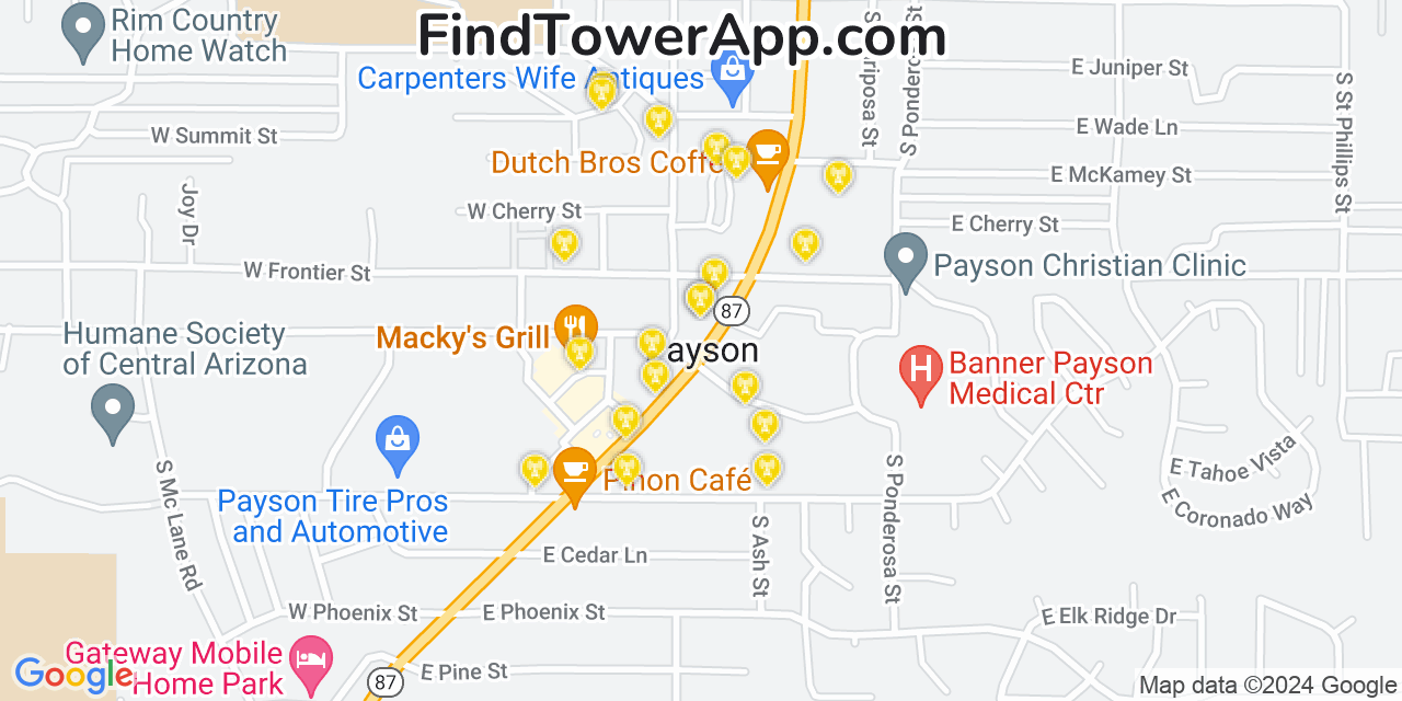 AT&T 4G/5G cell tower coverage map Payson, Arizona