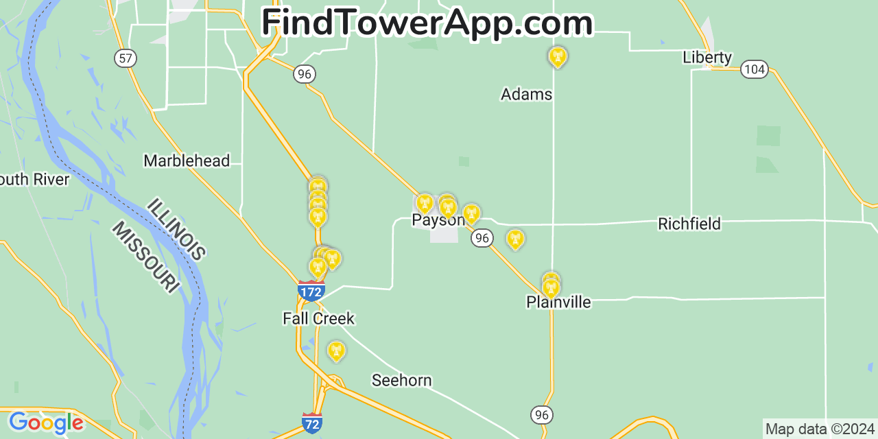 AT&T 4G/5G cell tower coverage map Payson, Illinois