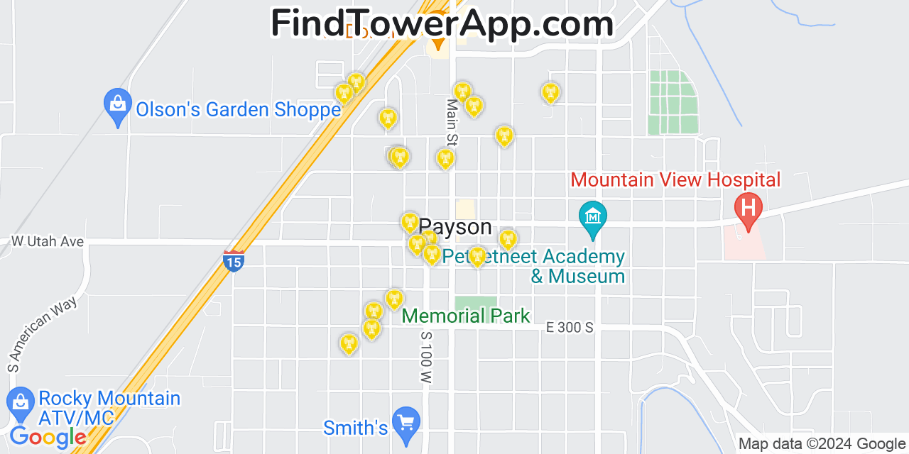 Verizon 4G/5G cell tower coverage map Payson, Utah