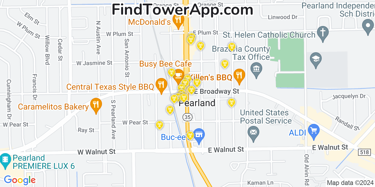 AT&T 4G/5G cell tower coverage map Pearland, Texas