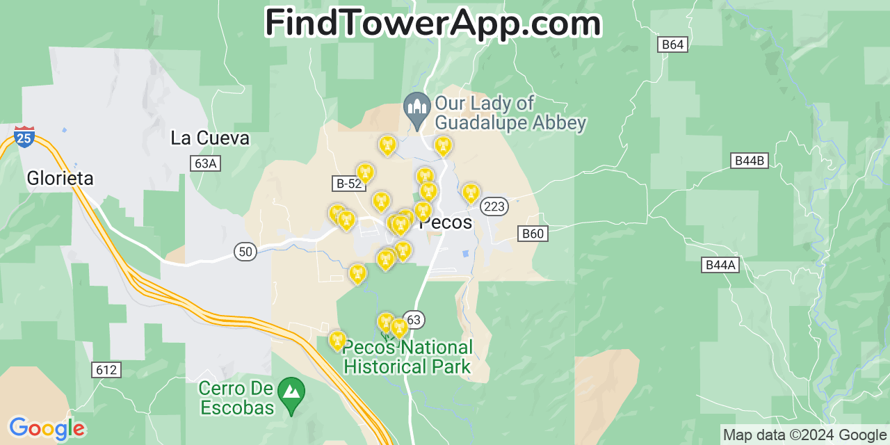 Verizon 4G/5G cell tower coverage map Pecos, New Mexico