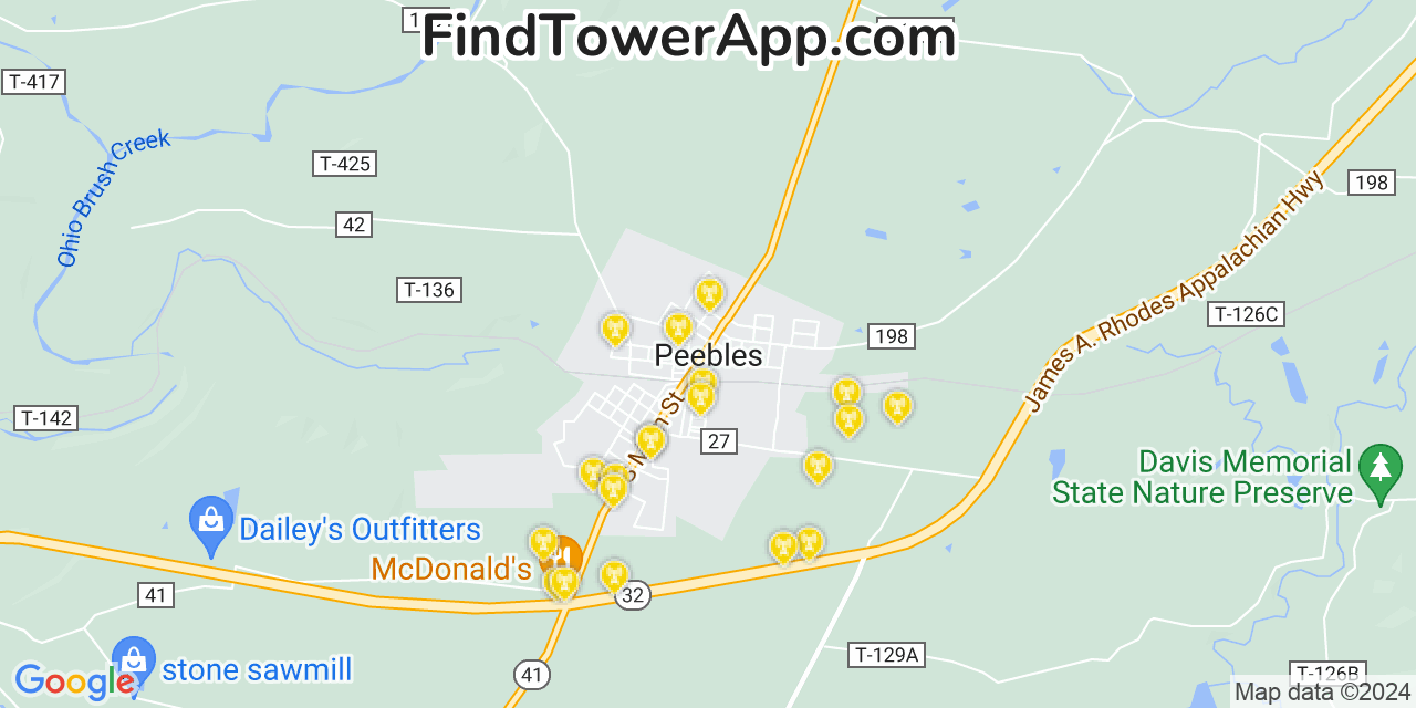 Verizon 4G/5G cell tower coverage map Peebles, Ohio