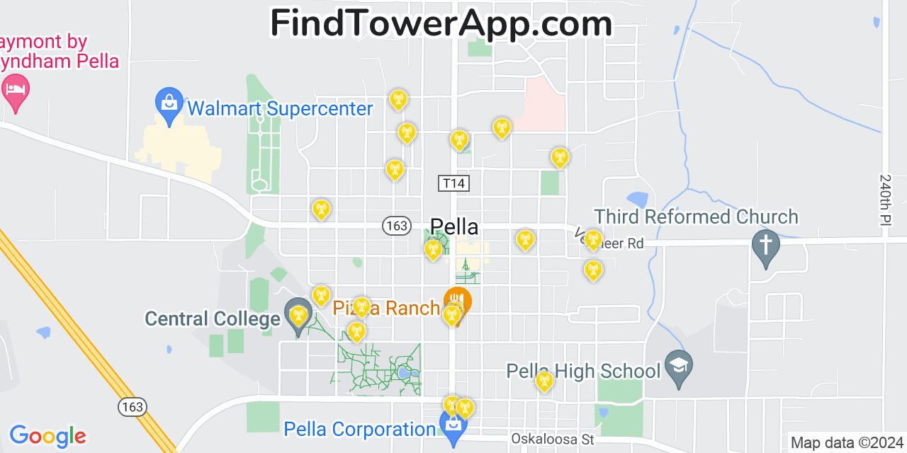 AT&T 4G/5G cell tower coverage map Pella, Iowa